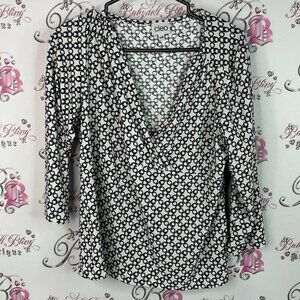 Cleo long sleeve top Vneck chain link style Monochrome Patterned Blouse
